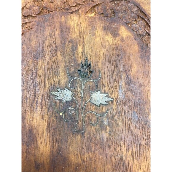 Vintage Octagonal Wood Serving 10.5" Tray Floral Center Hand Carved Artisan Boho - Picture 3 of 16